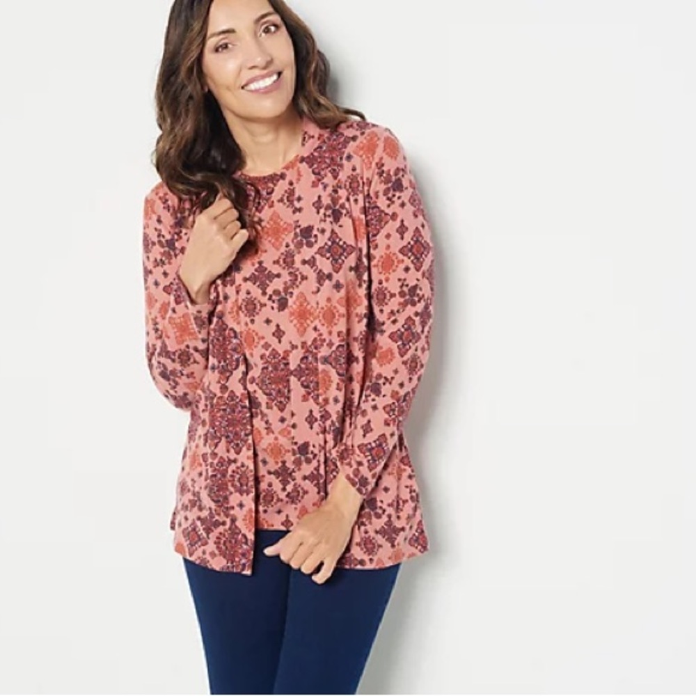 Denim & Co. Printed Heavenly Jersey Tunic Cardigan with Tank Set A457972 1X NWT
